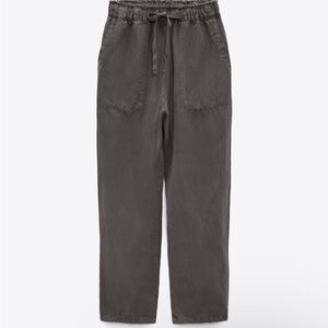 Zara Medium NEW L.A. Slouchy Fit Utility Crop Pants Grey Charcoal Lyocell